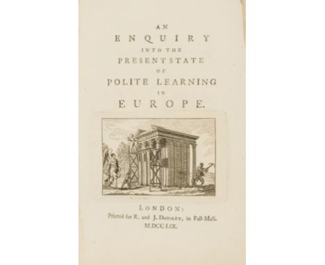 [Goldsmith (Oliver)] An Enquiry into the Present State of Polite Learning in Europe, first edition, title with engraved vigne