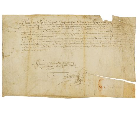 France.- Henry III (as Duke of Anjou, later King of France, 1551-89) ?Order to Seigneur de ?Crusol, D.s. "Henry", manuscript 