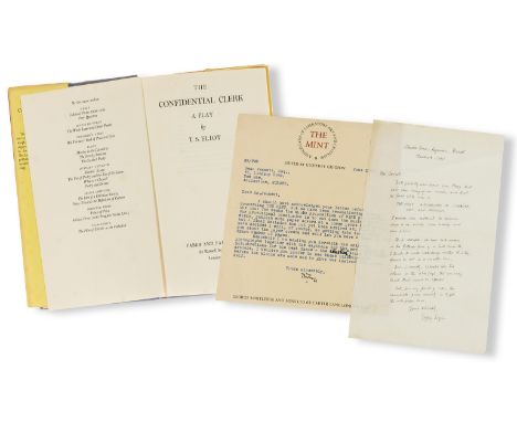 Eliot (T.S.) The Confidential Clerk, first edition, first issue, p.7 reading 'Ihad to send him to the City this morning', ink