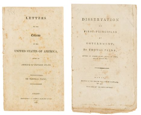 NO RESERVE Paine (Thomas) Dissertation on First-Principles of Government, first edition, second issue, 40pp., Paris, printed 