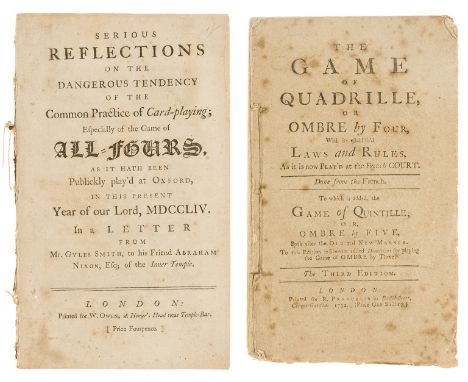 Gambling &amp; Card Games.- [?Hawkins (William)], "Gyles Smith". Serious Reflections on the Dangerous Tendency Of the Common 