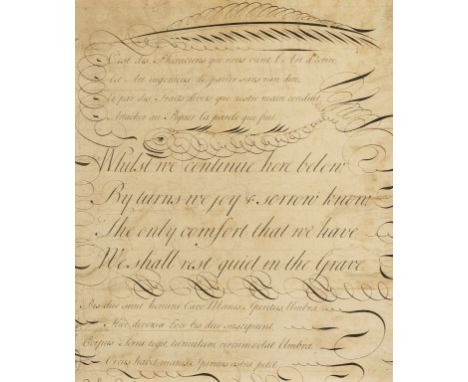 NO RESERVE Calligraphic manuscript.- [Examples of calligraphic writing], manuscript in Italic, cut down from a larger sheet, 