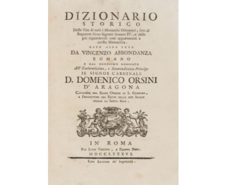 Middle East.- Abbondanza (Vincenzo) Dizionario Storico delle Vite di tutti i Monarchi Ottomani, double column, title with woo