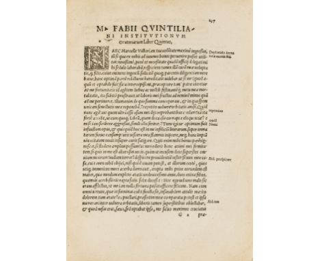 Quintilianus (Marcus Fabius) Oratoriarum institutionum libri XII, edited by Joachim Camerarius &amp; Johann Sibmacher, woodcu