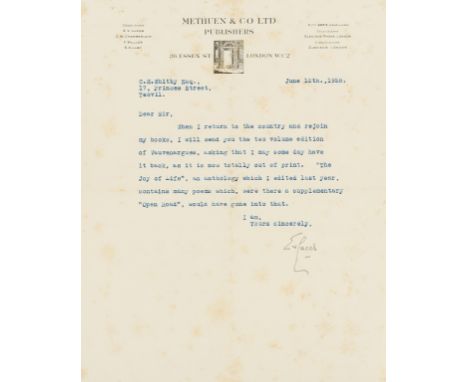 NO RESERVE Lucas (Edward Verrall, essayist and biographer, 1868-1938) 3 Typed Letters signed to C.H. Whitby of Yeovil, 3pp., 