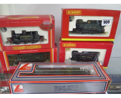 4 Hornby 00 boxed tank engines and a boxed Lima loco 
