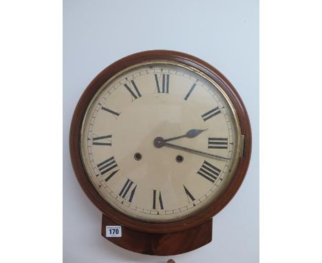A mahogany drop dial striking wall clock with a 12" dial in running order 