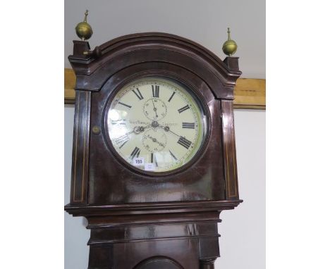 A Scottish mahogany 8 day striking longcase clock with a 13" round painted dial, signed John Findlay Aberdeen, with secondary