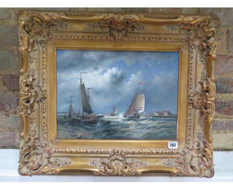 A Brian Murray oil on panel seascape in an ornate gilt frame, frame size 53cm x 63cm, in good condition 