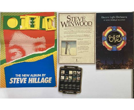 Nine shop displays c 1970s, artists: Steve Hillage, Joni Mitchell, Steve Winwood, ELO, Carlos Santana, Bob Dylan, Nils Lofgre