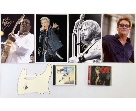 Signed items of music memorabilia to include: CD booklet signed by Billy Idol, Genesis CD booklet signed by Mike Rutherford, 