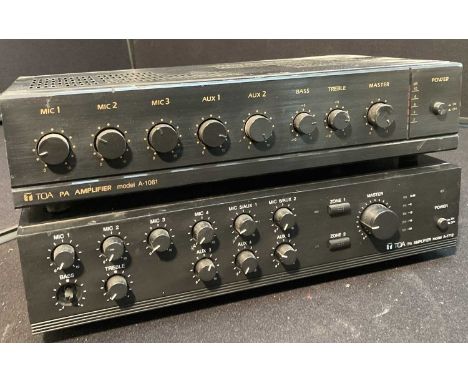 Two TOA amplifiers: A-1061, A-1712. Untested. A TOA PA Amplifier A-1706. Powers on and in clean condition.