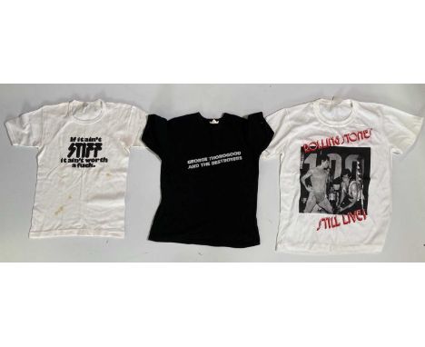 Seven t-shirts, mostly c 1970s to include: George Thorogood (M), Rolling Stones EU tour 1982 (M), Stiff Records - If It Aint'