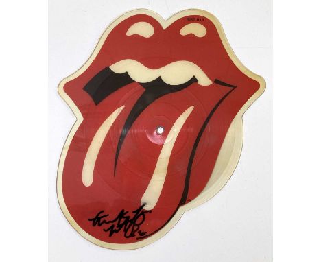 A Rolling Stones picture/shape disc signed in black marker by Charlie Watts. Signatures obtained in person by a dedicated col