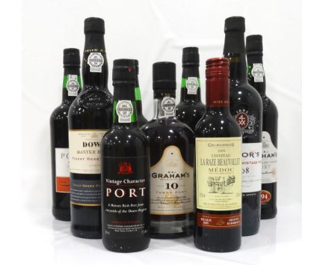 SELECTION OF NINE BOTTLE OF PORT & WINEcomprising: one W & J Graham's 10 Year Old Tawny Port (75cl/ 20% abv); one W & J Graha