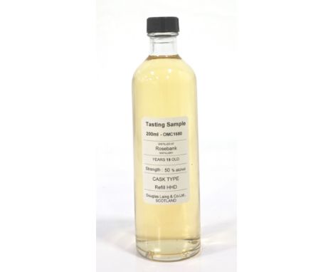 ROSEBANK 19YO DOUGLAS LAING SAMPLERarely to the market bottle of Rosebank 19 Year Old Single Malt Scotch Whisky.  200ml.  50%