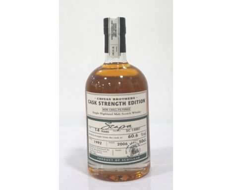 SCAPA 14YO CASK STRENGTH EDITIONFantastic wee bottle of Scapa 14 Year Old Single Malt Scotch Whisky.  50cl.  60.6% abv.  Dist