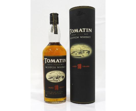 TOMATIN 10YOA 1980s bottling of Tomatin 10 Years Old Single Malt Scotch Whisky.  75cl.  40% abv.  In original tube.  Level bo