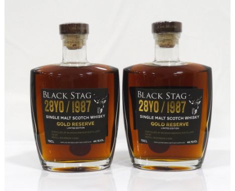 TWO BUNNAHABHAIN 28YO - 1987 BLACK STAGA really rare single cask bottling of Bunnahabhain 28 Year Old Single Malt Scotch Whis