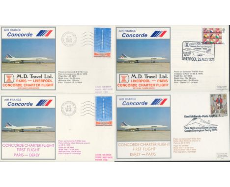 Concorde collection of four covers carried on BTSC, which tragically crashed. 1979 Air France first flights for Derby to Pari
