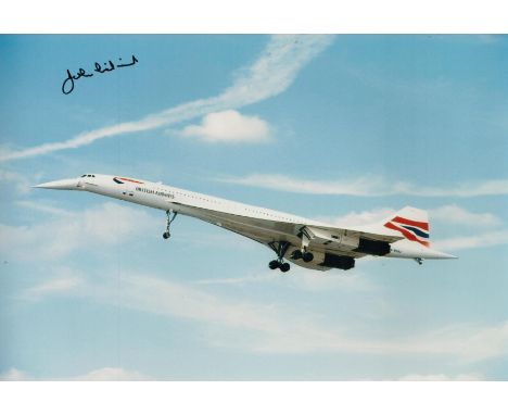 Concorde John Lidiard 1st Passenger Flight SEO 1976 signed 12 x 8 colour photo. Super image with dropped snoop nose. By the e