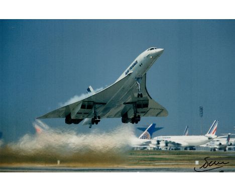 Concorde Early French test pilot Gilbert Defer signed Air France 12 x 8 inch colour Take off photo. Gilbert Defer had flown 7