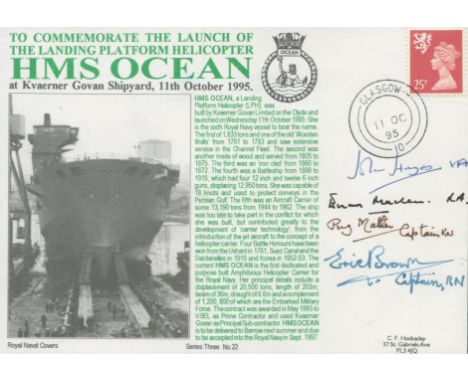 WW2 test pilot Eric Winkle Brown DSC AFC signed official HMS Ocean Navy cover 1995. Rare special also signed by three former 