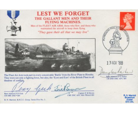 WW2 Capt Eric Winkle Brown DSC AFC, Admiral Percy Gick DSC, Admiral D Parker DSO DSC AFC signed scarce 1988 official Navy cov