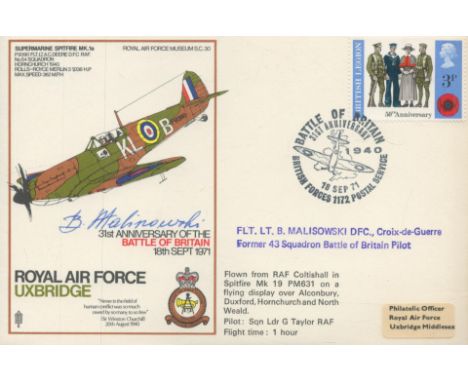 WW2 ace Flt Lt Sergeant Bronislaw Malinowski of No.501 Squadron SIGNED BATTLE OF BRITAIN 31st ANNIVERSARY COVER, Rare only 24