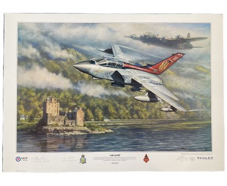 Tornado GR4 multiple signed Ronald Wong print Aim Sure Limited edition signed by Wong and Two RAF Tornado veteran. This Ronal