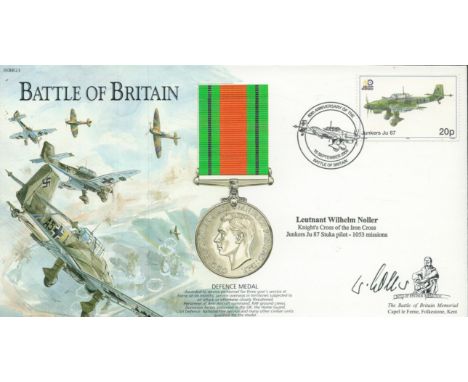 WW2 Luftwaffe fighter ace Lt Wilhelm Noller KC signed 2000 Battle of Britain cover. Ju87 Stuka pilot Willi Noller served with