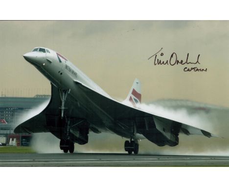 Capt Tim Orchard Concorde Flight Record New York signed 12 x 8 colour photo. Senior First Officer Tim Orchard began his flyin