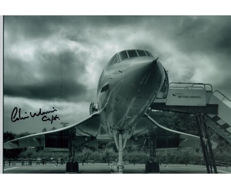 Concorde early pilot Capt Colin Morris signed stunning 12 x 8 b/w photo. Colin gained his PPL in 1958, aged 17, on Tiger Moth