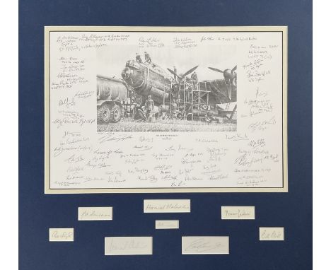 WW2 70+ Bomber command veterans multiple signed Richard Taylor print High Maintenance. Mounted with eight VIP autographs to a