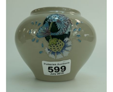 Moorcroft Bursting Bubbles Blue Fish 11cm vase dated 2014