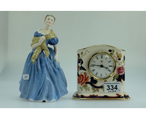 Masons Mandalay mantle clock together with Royal Doulton lady figure Adrienne HN2304 (2)
