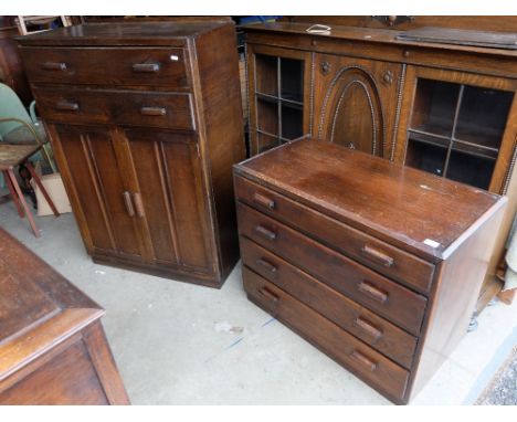 Oak panel tall boy together with smaller chest of draws (2)