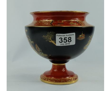 Carltonware gilded pedestal vase decorated with Pagoda scenes 