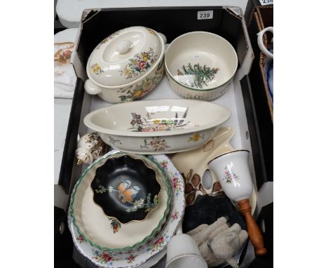 A collection of mixed items inc Spode Gainsborough cookware, Carltonware dish, pottery bells etc (13)