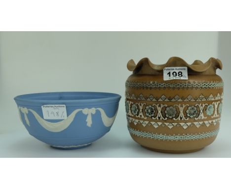 Royal Doulton Lambeth Silicon ware planter together with Wedgwood jasperware bowl (2) 