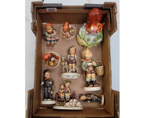 Hummel Goebel figures Happy Paastime, Chic Girl, Little Goat Herder (boxed), Eventide, Chimney Sweep small and large, Village