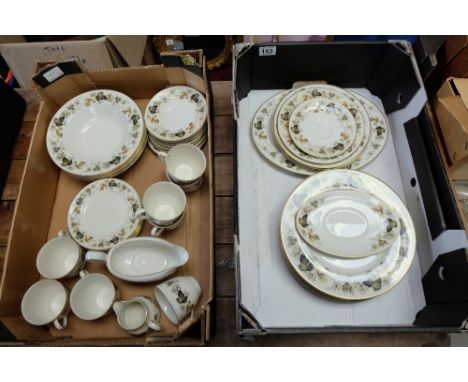A collection of Royal Doulton Larchmont dinnerware to include dinner plates, pasta bowls, cups, saucers etc (2 trays)