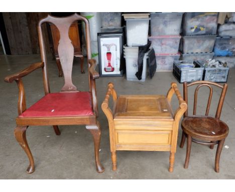 Childs Victorian commode, childs Victorian chair and Queen Anne legged carving chair (3) 
