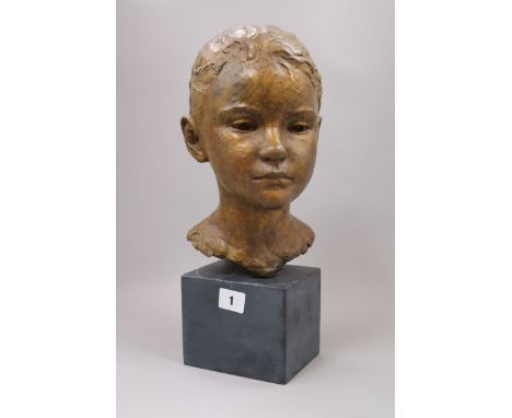 Bernard Sindall (1924-1998). A bronze head of 'Vanina', on slate plinth base, with accompanying letter to the purchaser from 