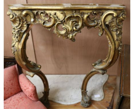 A Louis XV style marble top gilt console table W.90cm