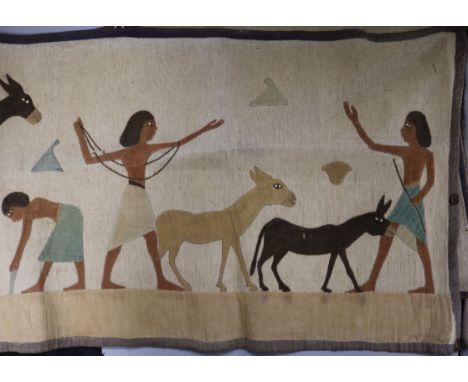 An aubusson tapestry panel and two Egyptian applique work panels