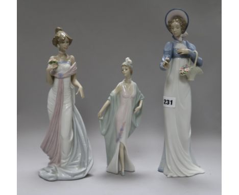 Three Lladro figures of ladies, A Flower for You, No. 6427, Sophisticate, No. 5787 and Summer Infatuation, No. 6366 tallest 3