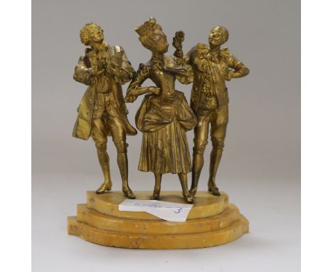 A Continental gilt bronze group of suitors and a lady height 16cm