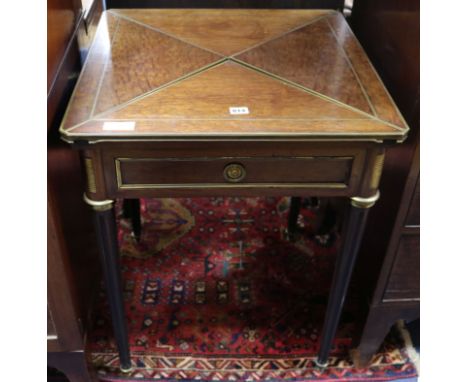 A French brass mounted mahogany envelope card table W.58cm