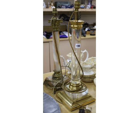 A brass and perspex table lamp and another height 56cm